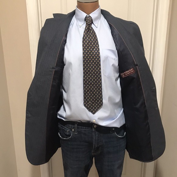 HART SCHAFFNER & MARX VIRACLE 42L* Blazer Gray PINSTRIPE‎  Sport Coat Vintage - Picture 5 of 10